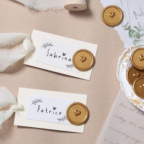 UNIQOOO Wax Seal Stickers - 3D Heart Wedding Invitation Envelope Seal Stickers, 50 Pcs Self- Adhesive Antique Gold Stickers, Perfect for Invitation, Christmas, Gift Wrapping, Party in Kuwait
