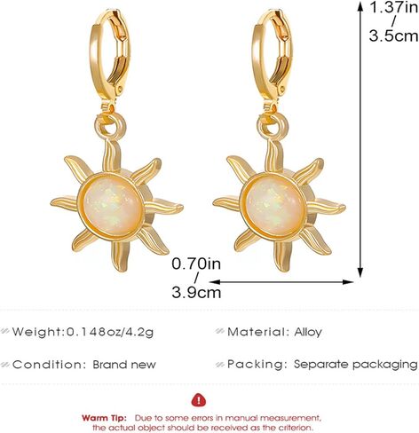 Opal Sun Hoop Earrings Gold Silver Plated Vintage Unique Sunflower Flower Sunburst Celestial Lightweight Dangle Drop Earrings for Women Teen Girls Boho Style Birthday Party Vacation Fashion Jewelry Gifts in Saudi Arabia