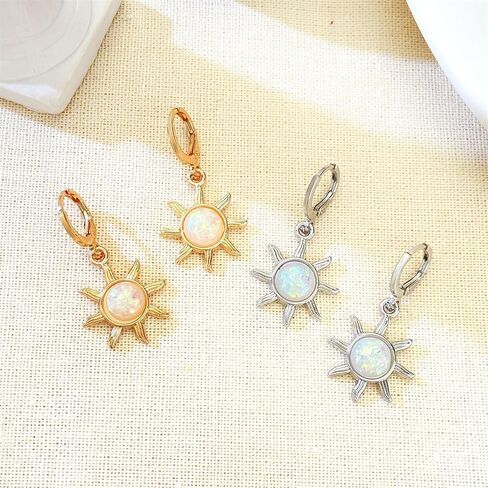 Opal Sun Hoop Earrings Gold Silver Plated Vintage Unique Sunflower Flower Sunburst Celestial Lightweight Dangle Drop Earrings for Women Teen Girls Boho Style Birthday Party Vacation Fashion Jewelry Gifts in Saudi Arabia