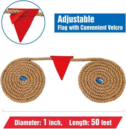 Gothink 50 FT Tug of War Rope Set for Kids - Soft Natural Jute Fiber Rope with Red Flag for School Field Day, Birthday, Holiday Party Game，Camping，Backyard Outdoor Games & Team Activities in Saudi Arabia