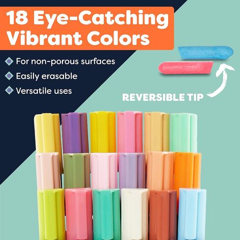 Chalk Markers, Chalkboard Markers with Reversible 6mm Fine or Chisel Tip, Erasable Liquid Chalk Markers for Menu Board, Glass, Blackboard, Window, Signs, Bistro, Car (Pastel - 18 Pack) in Kuwait