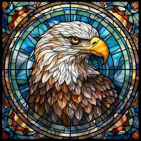 MXJSUA Round Diamond Art Painting Kit,5D Diamond Gem Art Kit Painting for Adults,DIY Diamond Art Painting Gemstone Art Home Wall Decoration,Stained Glass Eagle,12x12 Inch/30x30cm in Saudi Arabia