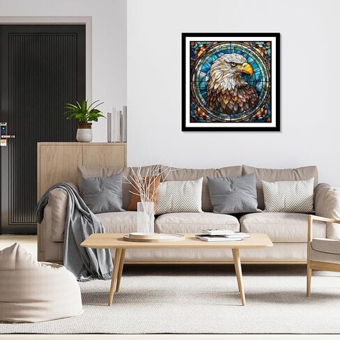 MXJSUA Round Diamond Art Painting Kit,5D Diamond Gem Art Kit Painting for Adults,DIY Diamond Art Painting Gemstone Art Home Wall Decoration,Stained Glass Eagle,12x12 Inch/30x30cm in Saudi Arabia