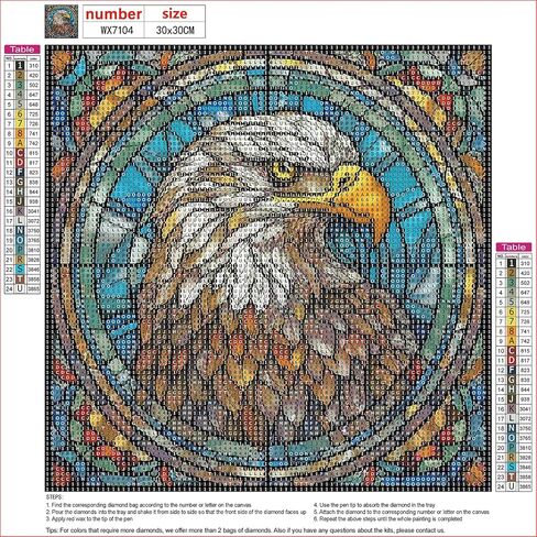 MXJSUA Round Diamond Art Painting Kit,5D Diamond Gem Art Kit Painting for Adults,DIY Diamond Art Painting Gemstone Art Home Wall Decoration,Stained Glass Eagle,12x12 Inch/30x30cm in Saudi Arabia