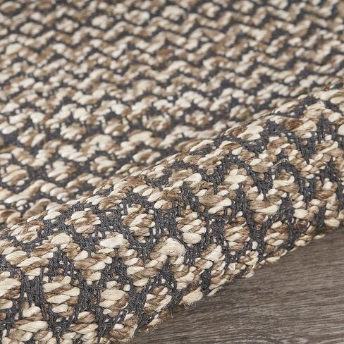 سجادة LR Home Fiber مع سجادة شيفرون عميقة، مقاس 2'0 بوصة × 5'8 بوصة، طبيعي/رمادي in Kuwait