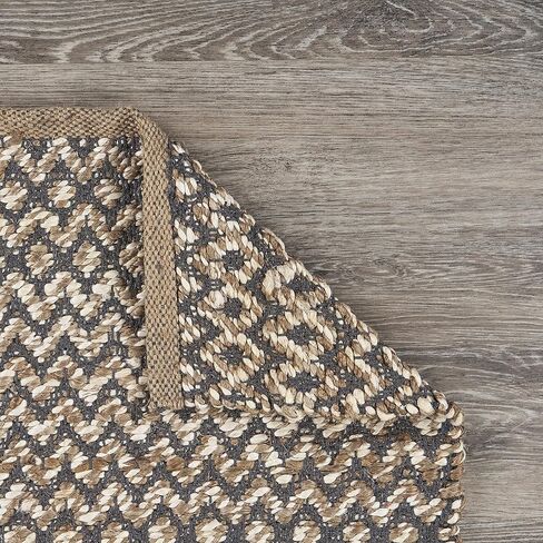 سجادة LR Home Fiber مع سجادة شيفرون عميقة، مقاس 2'0 بوصة × 5'8 بوصة، طبيعي/رمادي in Kuwait