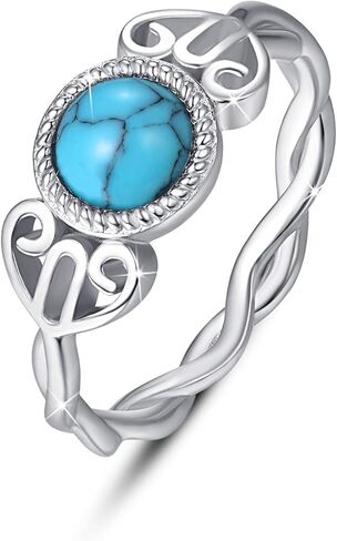 خواتم الفيروز للنساء 925 الفضة الاسترليني حجم 7/8/9 سلتيك بوهو الفيروز خاتم حجر الفيروز سوليتير إنفينيتي خواتم مجوهرات هدايا للفتيات أمي عيد ميلاد عيد الميلاد in Kuwait