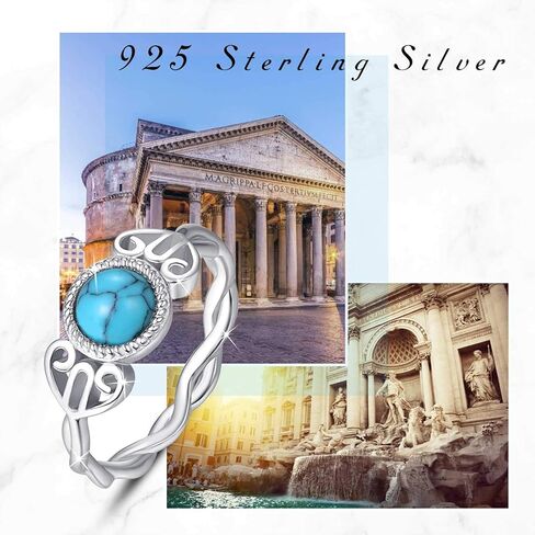 خواتم الفيروز للنساء 925 الفضة الاسترليني حجم 7/8/9 سلتيك بوهو الفيروز خاتم حجر الفيروز سوليتير إنفينيتي خواتم مجوهرات هدايا للفتيات أمي عيد ميلاد عيد الميلاد in Kuwait