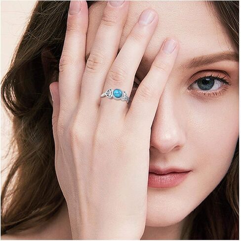 خواتم الفيروز للنساء 925 الفضة الاسترليني حجم 7/8/9 سلتيك بوهو الفيروز خاتم حجر الفيروز سوليتير إنفينيتي خواتم مجوهرات هدايا للفتيات أمي عيد ميلاد عيد الميلاد in Kuwait