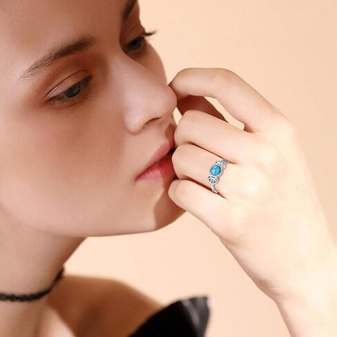 خواتم الفيروز للنساء 925 الفضة الاسترليني حجم 7/8/9 سلتيك بوهو الفيروز خاتم حجر الفيروز سوليتير إنفينيتي خواتم مجوهرات هدايا للفتيات أمي عيد ميلاد عيد الميلاد in Kuwait