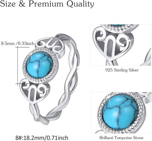 خواتم الفيروز للنساء 925 الفضة الاسترليني حجم 7/8/9 سلتيك بوهو الفيروز خاتم حجر الفيروز سوليتير إنفينيتي خواتم مجوهرات هدايا للفتيات أمي عيد ميلاد عيد الميلاد in Kuwait