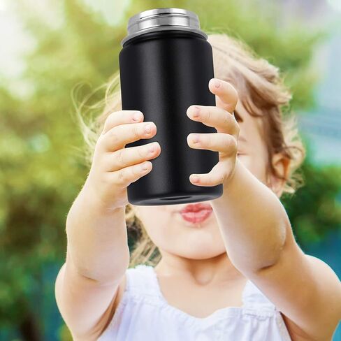 GINGPROUS 12 oz Insulated Water Bottle for Kids with 1 Straw 2 Lids (Straw Lid+Spout Lid) Metal Water Bottle Stainless Steel Double Wall Kid Tumbler Water Bottle for Kid Outdoor Activities, Black in Saudi Arabia