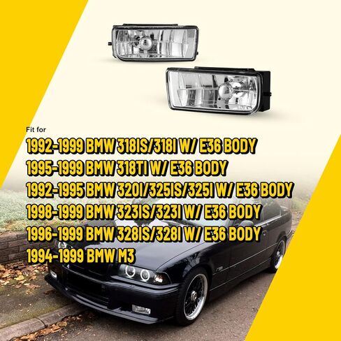مصابيح الضباب لسيارة BMW M3 E36 3 Series 1992 1993 1994 1995 1996 1997 1998 1999 مجموعة استبدال مصابيح الضباب مع مصابيح H1 12V 55W - زوج واحد (عدسة شفافة) in Kuwait