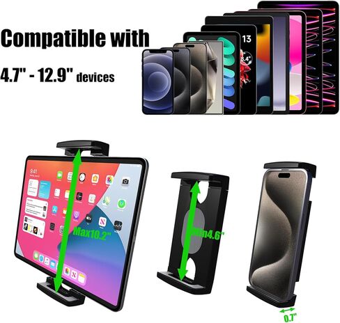 Tablet Holder for Mic Stand iPad Holder Microphone Stand Music Stand for Tablet iPad Compatible with 4.7-12.9 Inch Devices Multi-Angle Adjustable 10" Long Aluminum Alloy Mount in Saudi Arabia
