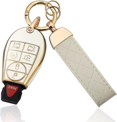for Dodge TPU Key Fob Cover, Compatible with 2008-2018 Dodge Ram Jeep Chrysler, Remote key Case with Leather Keychain in Kuwait