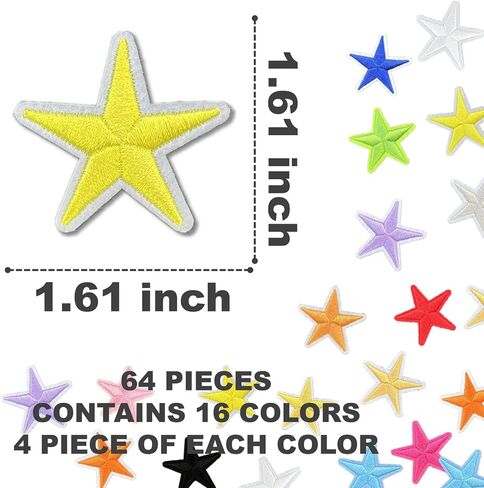 Star Iron On Patches, Stars Embroidery Applique Patch, Cute DIY Decorative Patches for Clothing Jeans Jackets Backpacks Hats (64 Pieces 16 Color) in Saudi Arabia