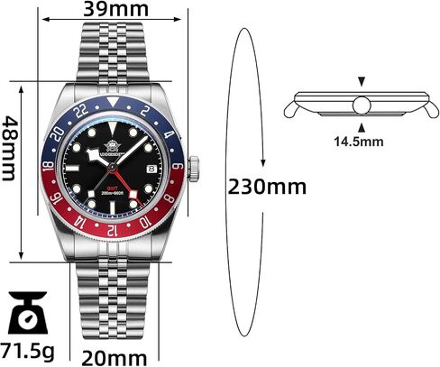 ساعات ADDIESDIVE GMT للرجال كوارتز غواص ساعة سويسرية روندا 515-24H حركة مقاومة للماء 200M BGW9 أزرق مضيء من الفولاذ المقاوم للصدأ in Kuwait