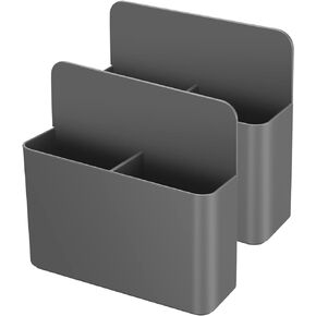 Set of 2 Grey Strong Magnetic Dry Erase Marker Holders - Pen Holders for Whiteboard, Fridge, Locker, Magnetic Organizer for Office, Kitchen, and School. No Drilling, Nails, or Glue Needed