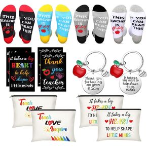 مجموعة هدايا تقدير المعلم مكونة من 16 قطعة، 4 قطع حقيبة مكياج للمعلم، 4 أزواج من الجوارب المبتكرة المضحكة للمعلم، 4 قطع سلسلة مفاتيح للمعلم، 4 قطع دفتر ملاحظات ملهم للمعلم لعيد المعلم وعيد الميلاد in Kuwait