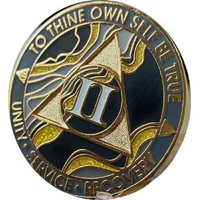 2 Year AA Medallion Elegant Black Marble Gold Glitter Gold Plated Chip
