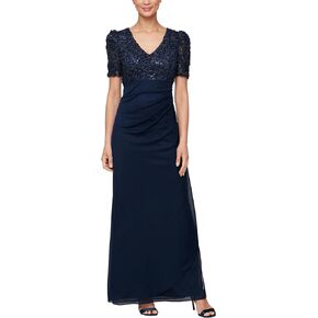 Alex Evenings Women's Wedding Guest Dress with V-Neck Stretch Sequin Bodice and Empire Waist (Petite and Regular Sizes)