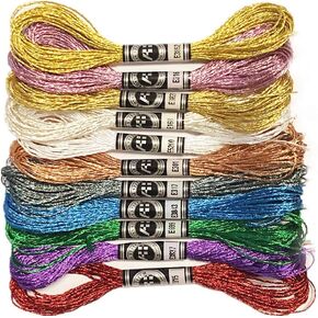 Redsea 11 Pcs Cross Stitch Thread Embroidery Threads Glitter Embroidery Floss Stitch Cotton Floss 8 Yards Embroidery Yarn Sewing Skeins Crafts Knitting