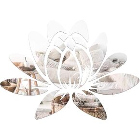 Wall Mirror Tiles, Lotus Shape Mirrors for Wall, Self Adhesive Wall Mirror Stickers, Acrylic Mirror Cute Room Wall Decor Y2k Aesthetic Living Room Bedroom Decor(Silver) in Kuwait