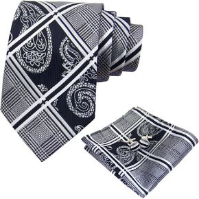 Ties for Men 3.15" Stripe Ties Set Formal Satin Necktie and Pocket Square with Cufflinks Set for Men