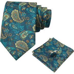 Ties for Men 3.15" Stripe Ties Set Formal Satin Necktie and Pocket Square with Cufflinks Set for Men
