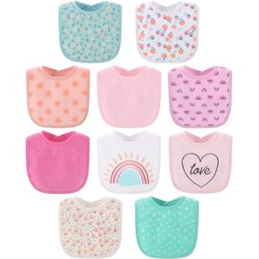 The Peanutshell Baby Girl Bibs Set, Terry Cloth, Feeding, Drooling, Teething Essentials for Newborn, Infant, Toddler Babies, 10 Pack Pastel Pink, Green, Rainbow Floral