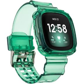 Band Compatible with Fitbit Versa 4 - Versa 3 - Sense 2 - Sense for Women Men, Clear Bumper Protective Case Replacement Wristbands Band Accessories Straps for Fitbit Sense & Versa 3 & Versa 4 & Sense 2