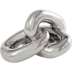 Deco 79 Ceramic Chain Decorative Sculpture 3 Link Home Decor Statue, Accent Figurine 11" x 7" x 6", Silver