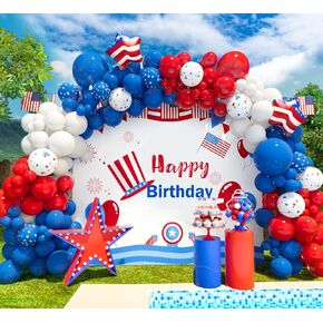 Bonropin 145pcs Red White and Blue Balloon Garland Kit for Nautical Party Baseball Theme Party Baby Shower Independence Day Veterans Memorial Day Party 4th of July Balloon Arch Decorations