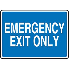 Accuform MEXT440VS Adhesive Vinyl Sign, Legend "Emergency EXIT ONLY", 7" x 10", White on Blue