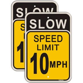 2 Pack Slow Speed Limit 10 MPH Sign Slow Down Sign 18 x 12 Inches Traffic Sign Engineer Grade Metal Reflective Sturdy Rust Aluminum Waterproof Easy to Install