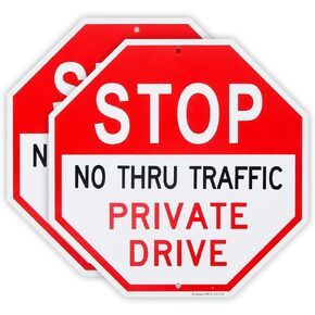 2 Pack No Thru Traffic Sign，Private Drive Sign, 12"x 12" 40 Mil Rust Free Aluminum Reflective Sign, UV Protected and Weatherproof