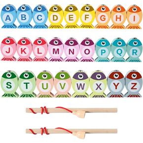 ONEST 28 Pieces Magnetic Fishing Game for Kids Wooden Magnet Fishing Game Wooden Magnetic Toys for Kindergarten Preschool Girl Boy