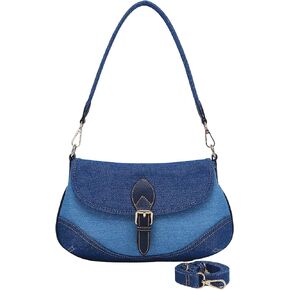 Denim Purse for Women -Chic Trendy Girl Shoulder Bag Elegant Blue Jean Handbag Cute Small Clutch with Secure Buckle Closure-2 Straps (Fixed and Adjustable)