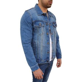 Overdrive Men's Denim Biker Trucker Jacket CE Armored Protective Foam Pads Blue Jeans Fabric with 2 Gun Pockets