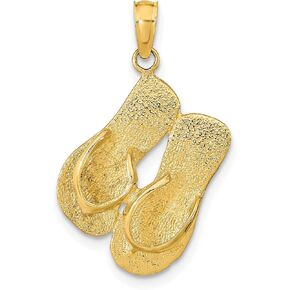 Avariah 14K Yellow Gold 3D KEY WEST Reversible Flip Flops Pendant - 25mm
