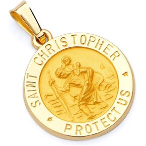 14k REAL Yellow Gold Hollow Religious Saint Christopher Charm Pendant