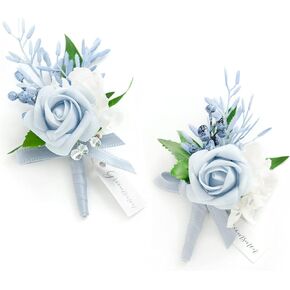 Ling's Moment Ivory&Greenery Eucalyptus Boutonniere for Men Wedding with Pins,Set of 2,Groom and Groomsmen Boutonniere for Wedding Ceremony Anniversary,Dinner Party and Prom Flowers