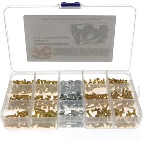 ShareGoo 330Pcs Universal RC Screw Kit M3 Flat Round Head Screws M3 M4 Flat Washer M3 Hexagon Nut Compatible with Redcat HPI HSP Traxxas Axial 1/8 1/10 RC Car Truck,Golden