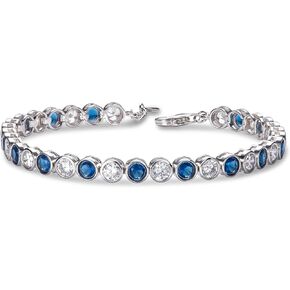 Silver Tennis Bracelet for Women and Teenage Girls, 925 Sterling Silver Bracelets for Women with Bezel Set White or Colored Cubic Zirconia Stones, Silver Tennis Bracelets for Women