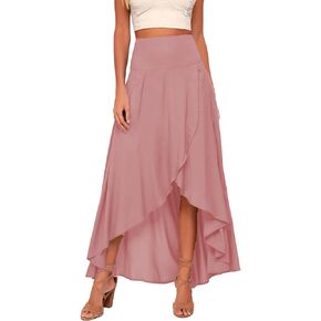 Women High Low Midi Skirts Asymmetrical High Waisted Wrap Skirt with Slit Draped Tulip Hem A Line Casual Maxi Skirt
