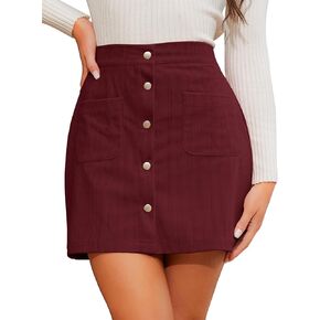 Women's Corduroy Mini Skirt, High Waist Button Down Wrap Skirts Fall Winter A-Line Bodycon Short Skirt with Pockets