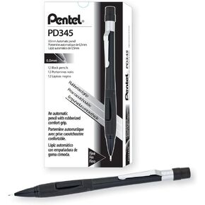 Pentel Quicker Clicker Automatic Pencil, 0.5mm Lead Size, Black Barrel, Box of 12 (PD345A)