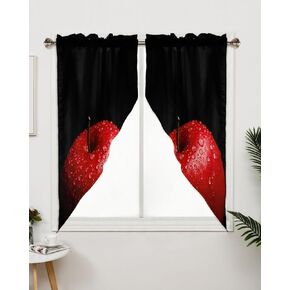 Swag Valance Curtain Tier Pair,Farm Red Apples Black Back Rod Pocket Kitchen Valances for Small Window,Watercolor Fruit Water Drops Short Swag Topper for Bedroom Living Room