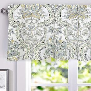 DriftAway Eden Floral Botanical Leaves Lined Thermal Insulated Window Curtain Valance Rod Pocket 52 Inch by 18 Inch Plus 2 Inch Header Gray Yellow 2 Pack