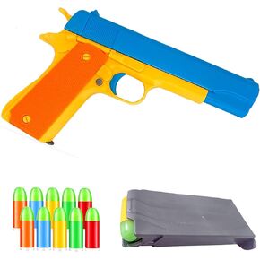 Colt 1911 Toy Gun with 10 Colorful Soft Bullets, Ejecting Magazine and Pull Back Action Blue